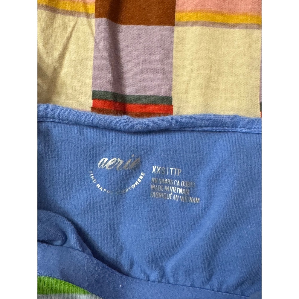 Aerie Striped Cami Top Blue Green Ruched Side Drawstring Ribbed XXS - Picture 3 of 3